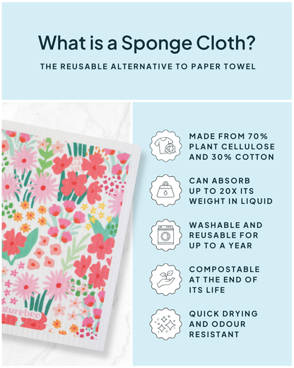 Sponge Cloth Floral Pink | Nature Bee