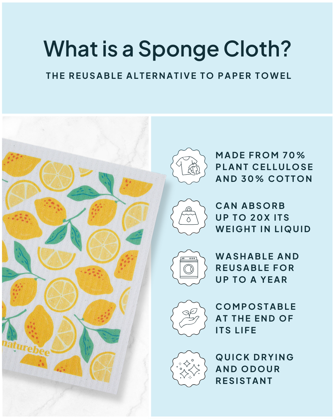 Yellow Sponge Cloth 6 pack | Nature Bee